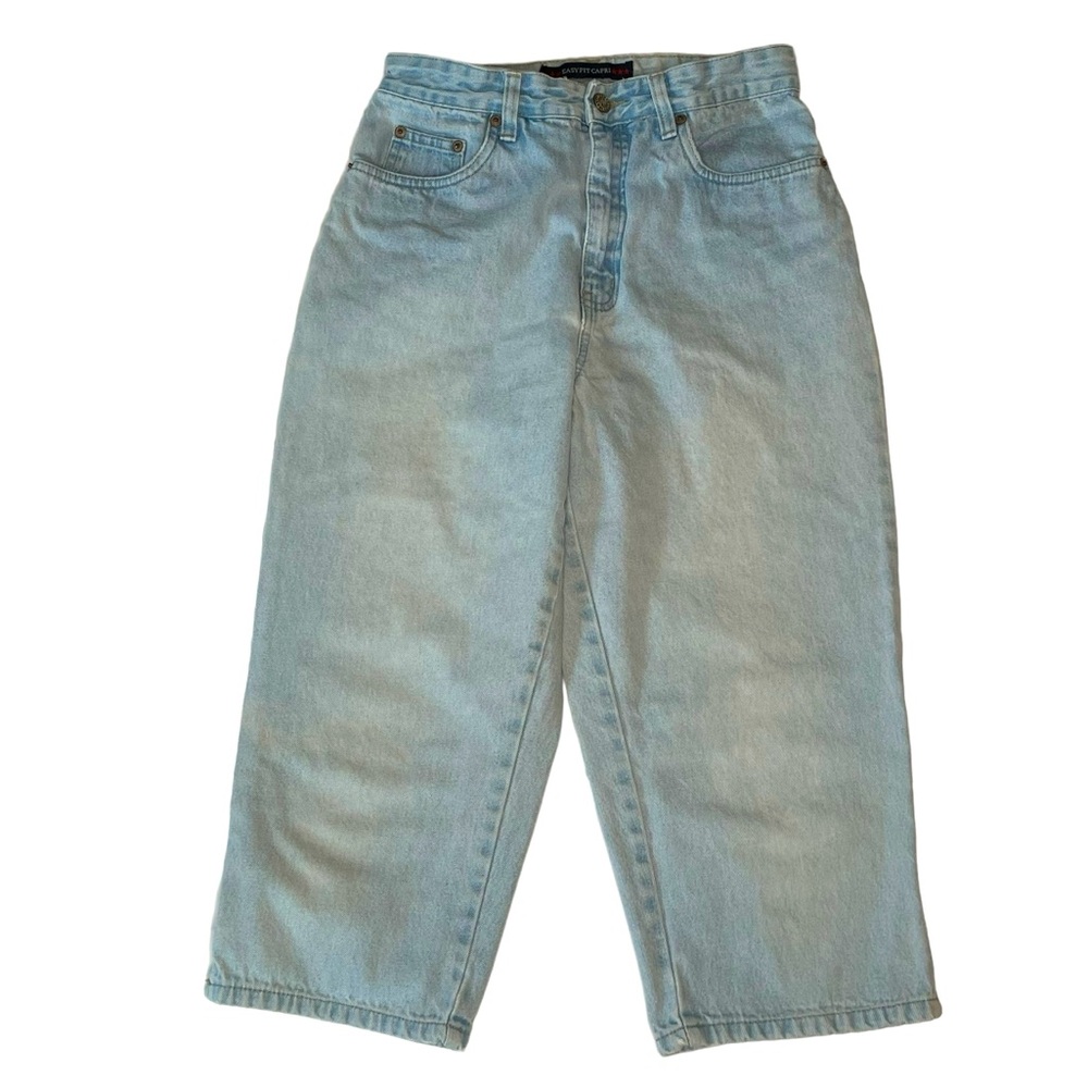 Vintage BILL BLASS Easy Fit Capri Jeans High Waist Denim Stone Wash Blue Size 4P